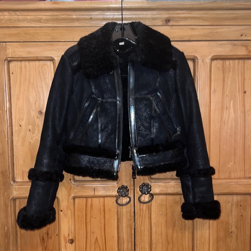 Burberry 100% leather black bomber jacket